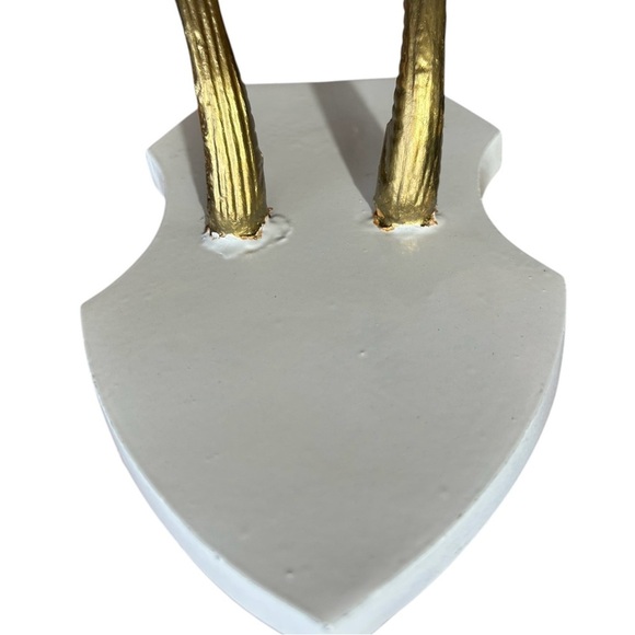 Cast Iron Deer/Buck Antlers Gold Painted on White Painted Metal Plaque - Picture 7 of 8